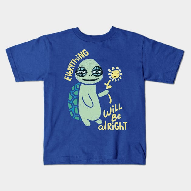 Everything Will Be Alright Turtle Holding Flower Kids T-Shirt by rainingdrawps